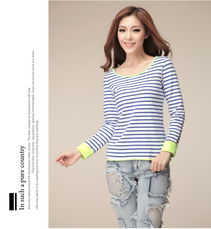 不规则T恤 2013秋季韩版条纹长袖女装的个性时尚潮流